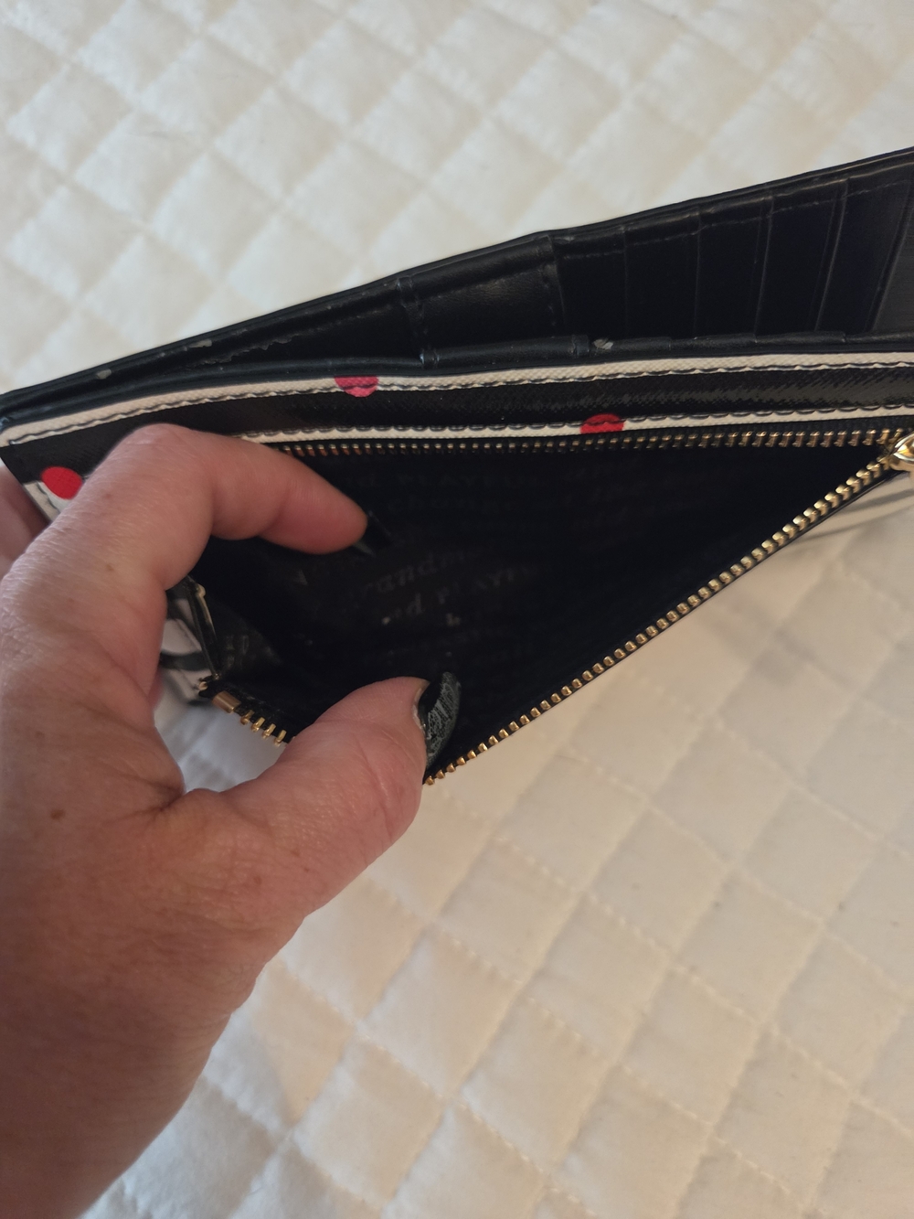 kate spade Black and White Stripe Polka Dot Continental Wallet - Picture 7 of 7